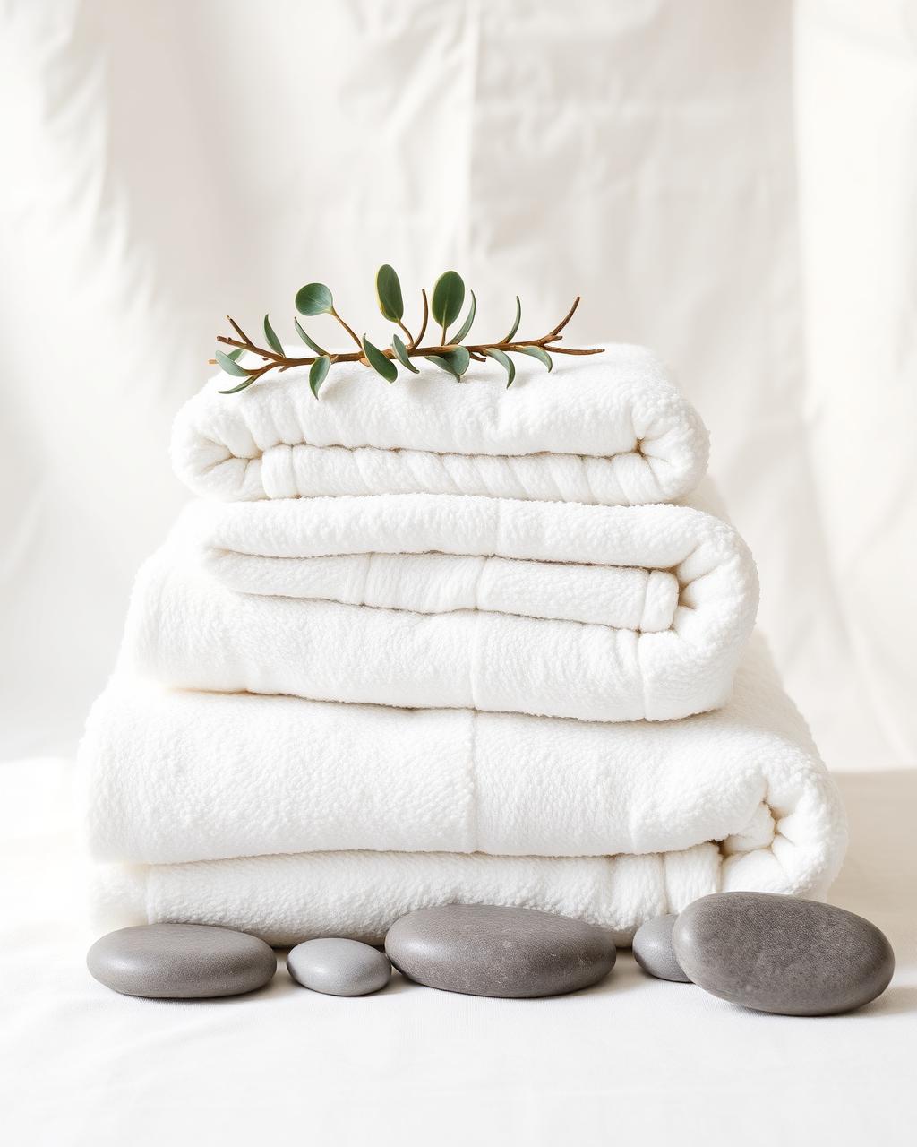 Plush towels and stones